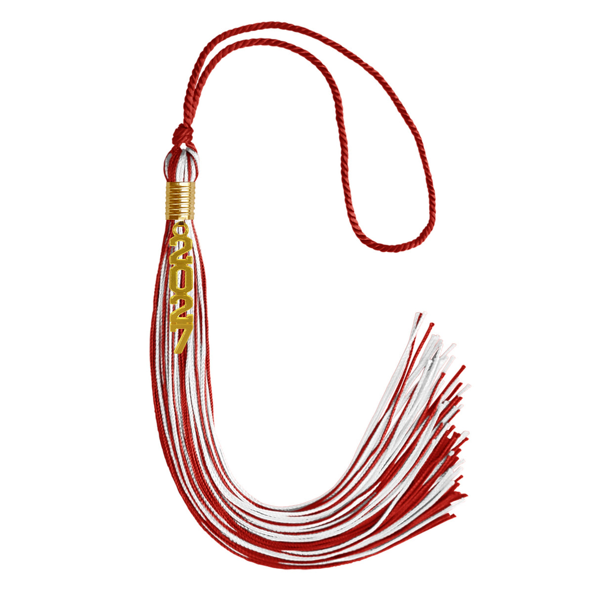 Red/White Mixed Color Graduation Tassel with Gold Stacked Date Drop by Wholesale Grad Supply