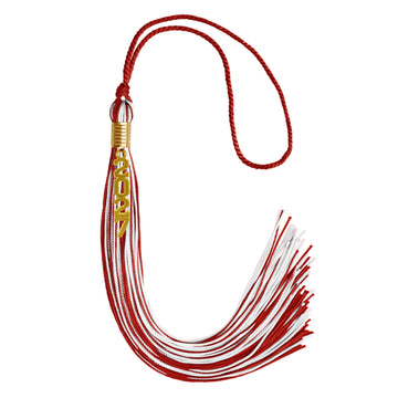 Red/White Mixed Color Graduation Tassel with Gold Stacked Date Drop by Wholesale Grad Supply
