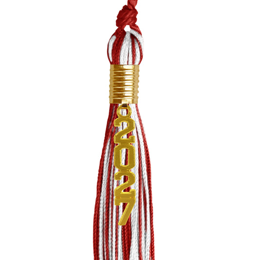 Red/White Mixed Color Graduation Tassel with Gold Stacked Date Drop by Wholesale Grad Supply