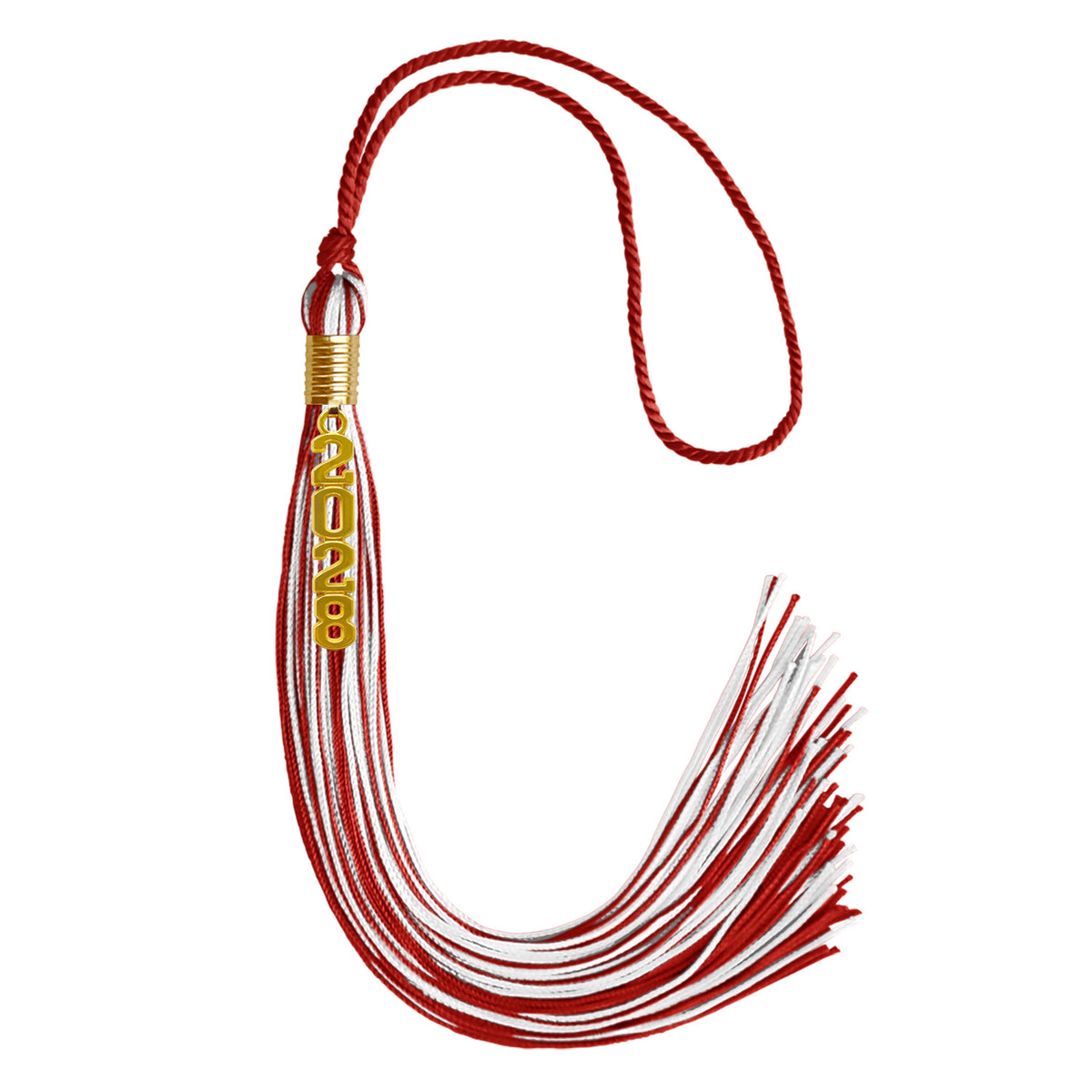 Red/White Mixed Color Graduation Tassel with Gold Stacked Date Drop by Wholesale Grad Supply