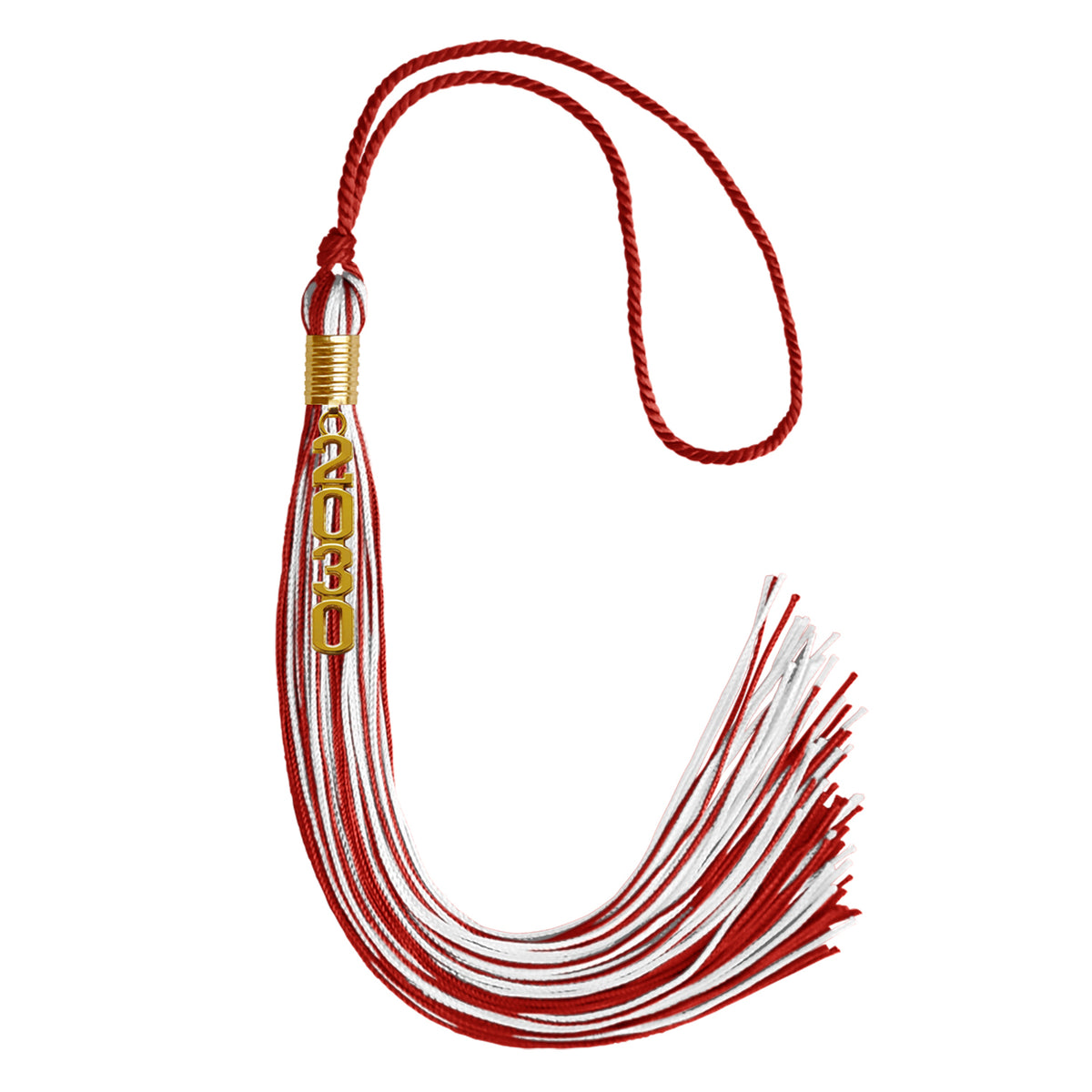 Red/White Mixed Color Graduation Tassel with Gold Stacked Date Drop by Wholesale Grad Supply