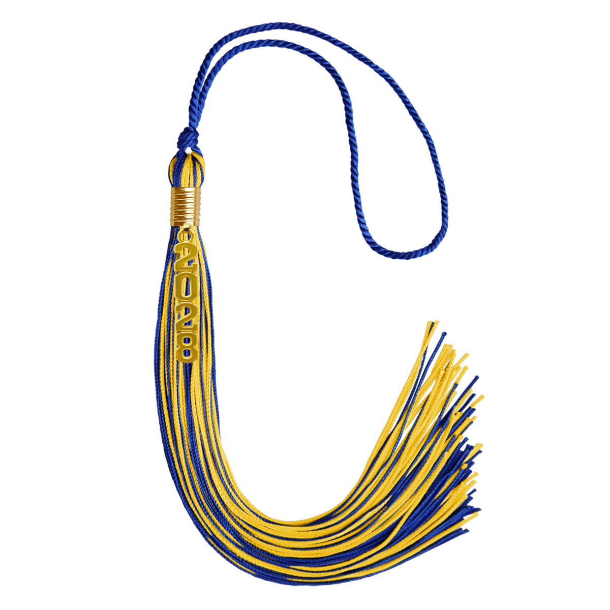 Royal Blue/Gold Mixed Color Graduation Tassel with Gold Stacked Date Drop by Wholesale Grad Supply