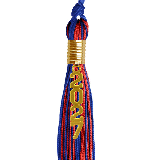 Royal Blue/Red Mixed Color Graduation Tassel with Gold Stacked Date Drop by Wholesale Grad Supply