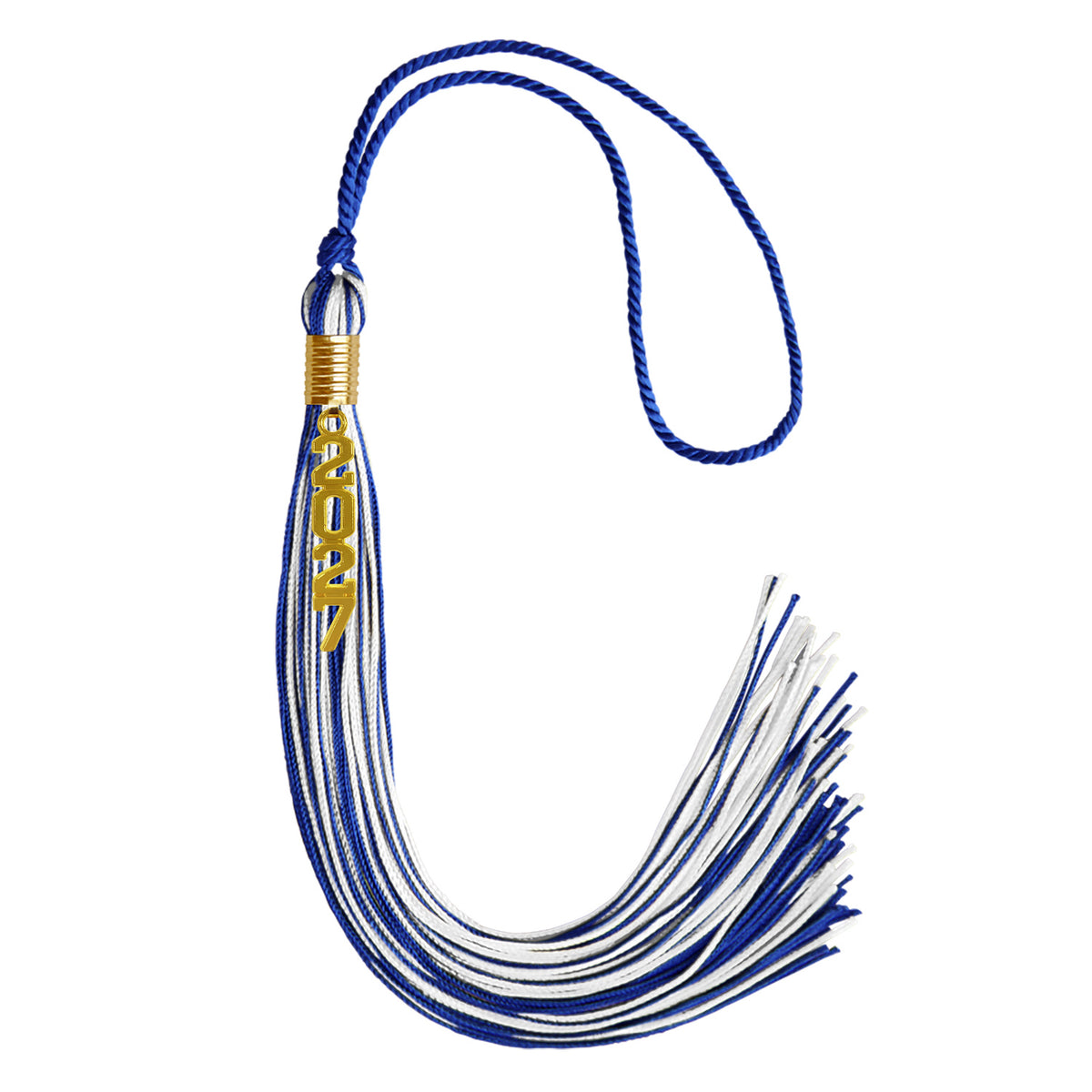 Royal Blue/White Mixed Color Graduation Tassel with Gold Stacked Date Drop by Wholesale Grad Supply