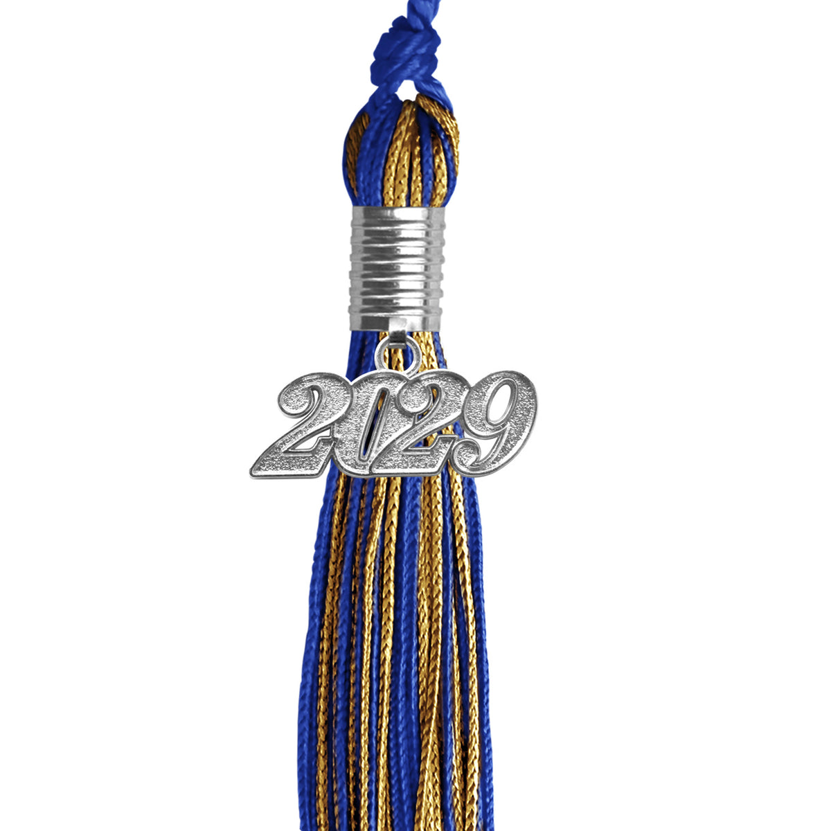 Royal Blue/Antique Gold Mixed Color Graduation Tassel with Silver Date Drop by Wholesale Grad Supply