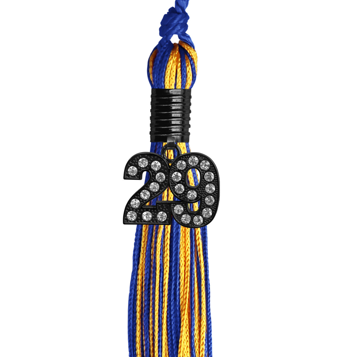 Royal Blue/Gold Mixed Color Graduation Tassel with Black Bling Charm by Wholesale Grad Supply