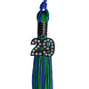 Royal Blue/Green Mixed Color Graduation Tassel with Black Bling Charm by Wholesale Grad Supply