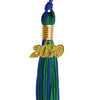 Royal Blue/Green Mixed Color Graduation Tassel with Gold Date Drop by Wholesale Grad Supply