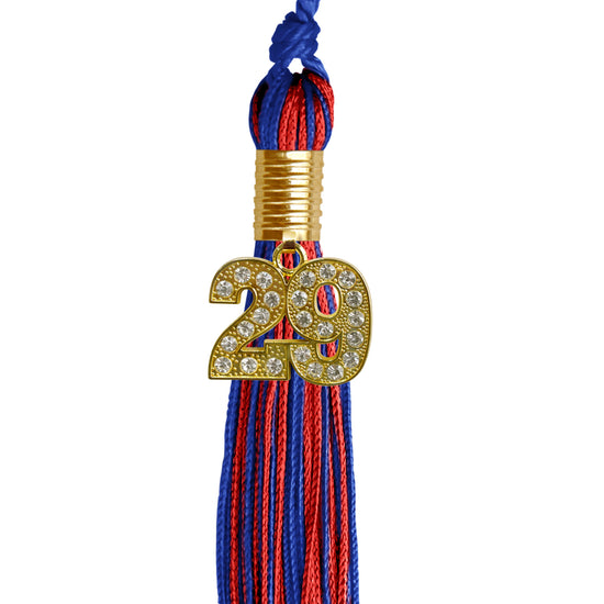 Royal Blue/Red Mixed Color Graduation Tassel with Gold Bling Charm by Wholesale Grad Supply