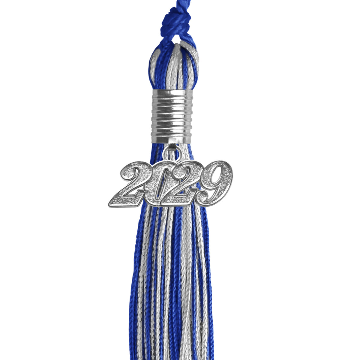 Royal Blue/Silver Mixed Color Graduation Tassel with Silver Date Drop by Wholesale Grad Supply