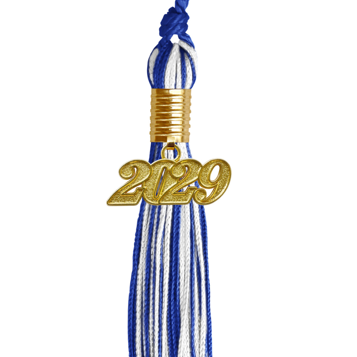 Royal Blue/White Mixed Color Graduation Tassel with Gold Date Drop by Wholesale Grad Supply