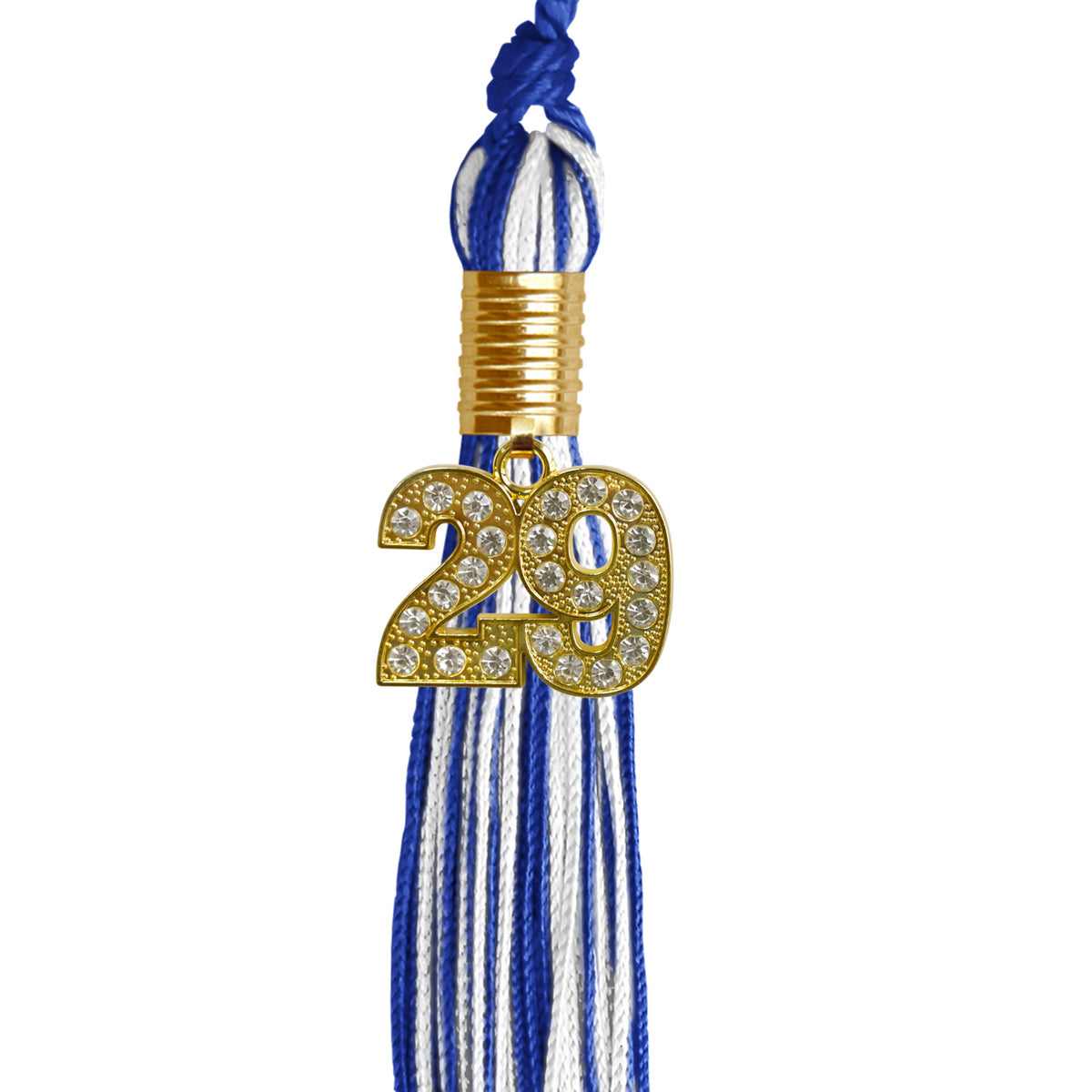 Royal Blue/White Mixed Color Graduation Tassel with Gold Bling Charm by Wholesale Grad Supply
