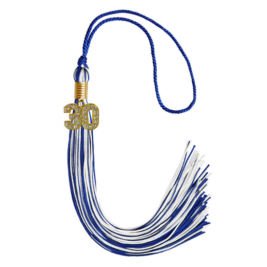Royal Blue/White Mixed Color Graduation Tassel with Gold Bling Charm by Wholesale Grad Supply