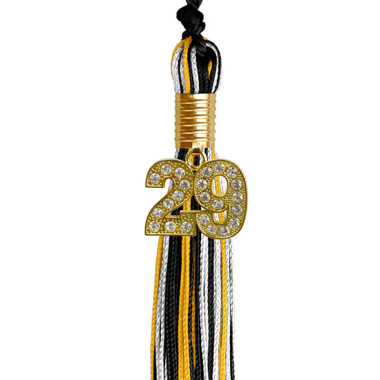 Black/Gold/White Mixed Color Graduation Tassel with Gold Bling Charm by Wholesale Grad Supply