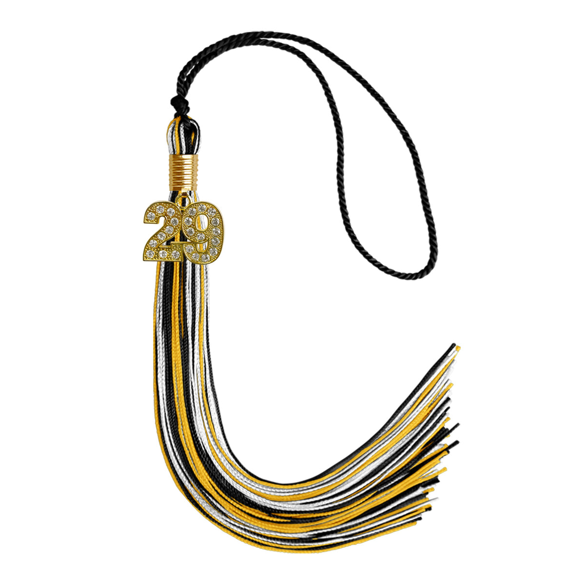 Black/Gold/White Mixed Color Graduation Tassel with Gold Bling Charm by Wholesale Grad Supply