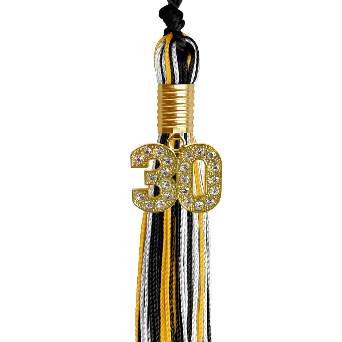 Black/Gold/White Mixed Color Graduation Tassel with Gold Bling Charm by Wholesale Grad Supply