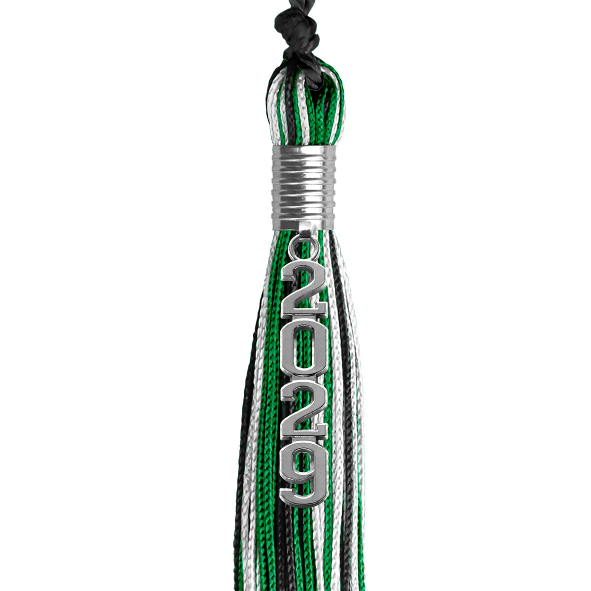 Black/Green/White Mixed Color Graduation Tassel with Silver Stacked Date Drop by Wholesale Grad Supply