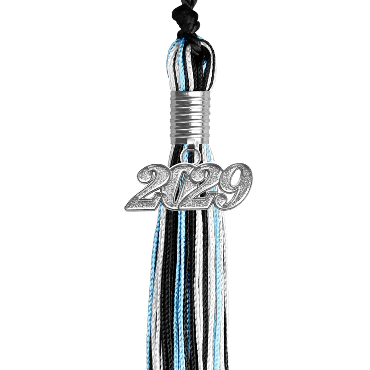 Black/Light Blue/White Mixed Color Graduation Tassel with Silver Date Drop by Wholesale Grad Supply