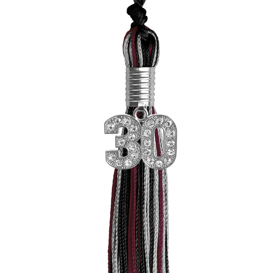 Black/Maroon/Silver Mixed Color Graduation Tassel with Silver Bling Charm by Wholesale Grad Supply