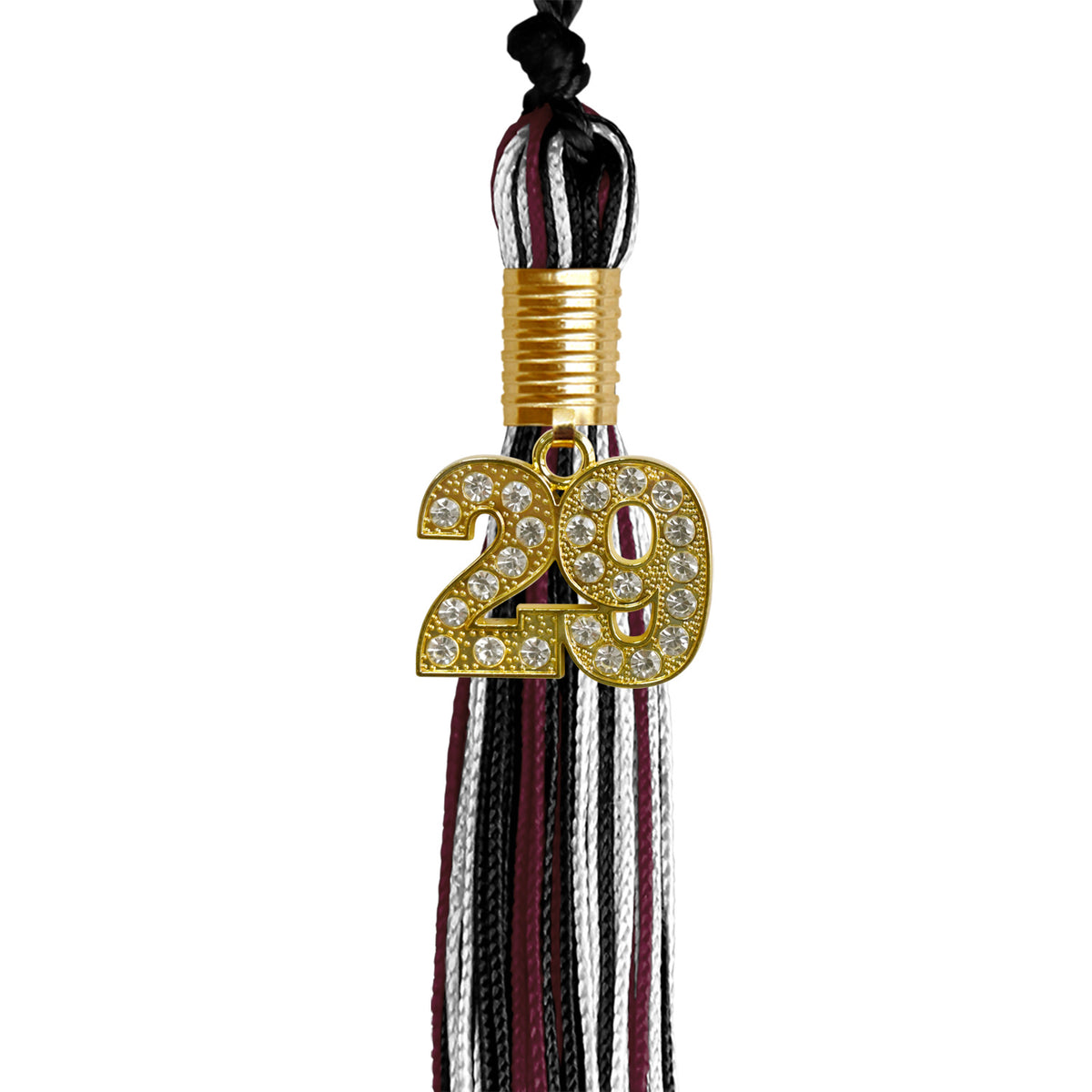 Black/Maroon/White Mixed Color Graduation Tassel with Gold Bling Charm by Wholesale Grad Supply