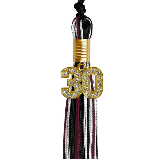 Black/Maroon/White Mixed Color Graduation Tassel with Gold Bling Charm by Wholesale Grad Supply