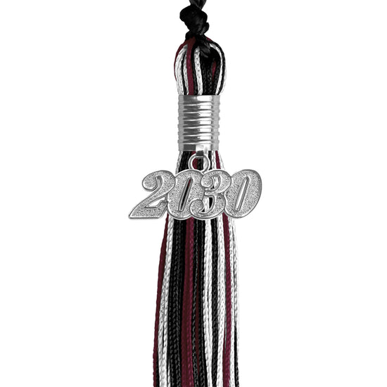 Black/Maroon/White Mixed Color Graduation Tassel with Silver Date Drop by Wholesale Grad Supply
