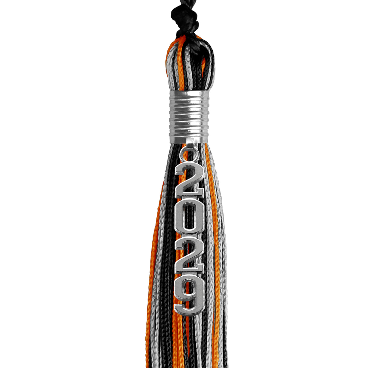 Black/Orange/Silver Mixed Color Graduation Tassel with Silver Stacked Date Drop by Wholesale Grad Supply