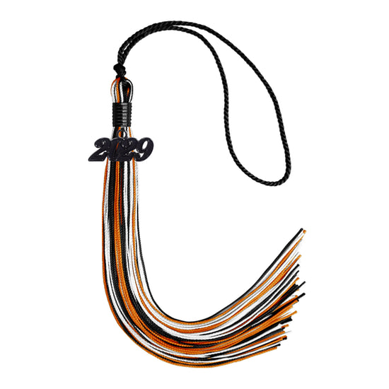 Black/Orange/White Mixed Color Graduation Tassel with Black Bling Charm by Wholesale Grad Supply