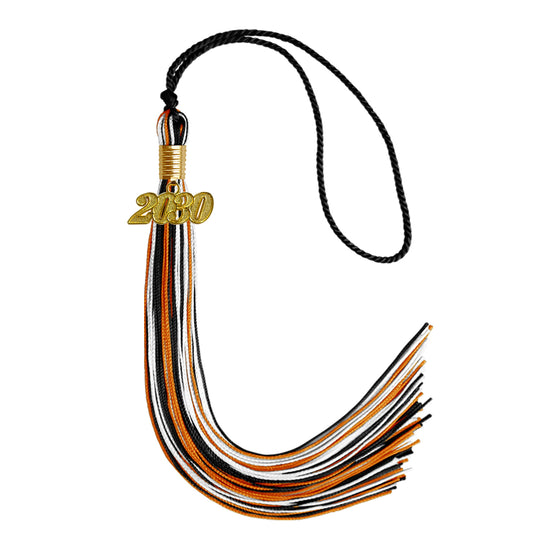 Black/Orange/White Mixed Color Graduation Tassel with Gold Bling Charm by Wholesale Grad Supply