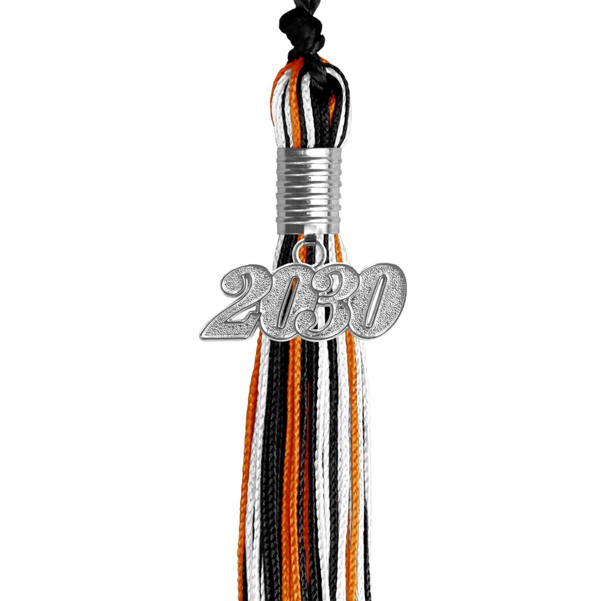 Black/Orange/White Mixed Color Graduation Tassel with Silver Date Drop by Wholesale Grad Supply