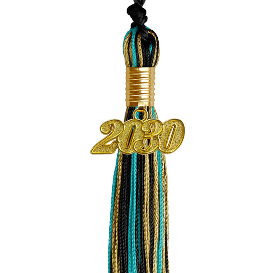 Black/Peacock/Antique Gold Mixed Color Graduation Tassel with Gold Date Drop by Wholesale Grad Supply