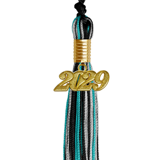 Black/Peacock/Silver Mixed Color Graduation Tassel with Gold Date Drop by Wholesale Grad Supply