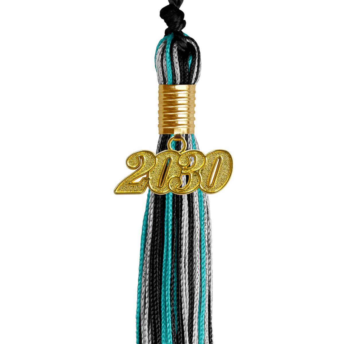 Black/Peacock/Silver Mixed Color Graduation Tassel with Gold Date Drop by Wholesale Grad Supply