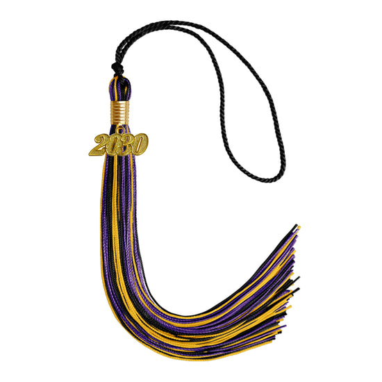 Black/Purple/Gold Mixed Color Graduation Tassel with Gold Bling Charm by Wholesale Grad Supply