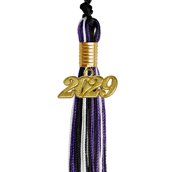Black/Purple/White Mixed Color Graduation Tassel with Gold Date Drop by Wholesale Grad Supply
