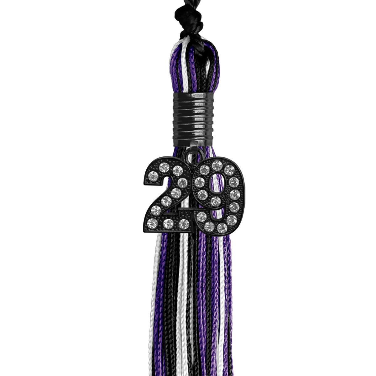 Black/Purple/White Mixed Color Graduation Tassel with Black Bling Charm by Wholesale Grad Supply