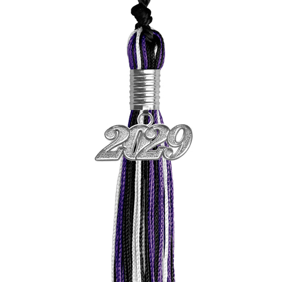 Black/Purple/White Mixed Color Graduation Tassel with Silver Date Drop by Wholesale Grad Supply