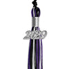 Black/Purple/White Mixed Color Graduation Tassel with Silver Date Drop by Wholesale Grad Supply