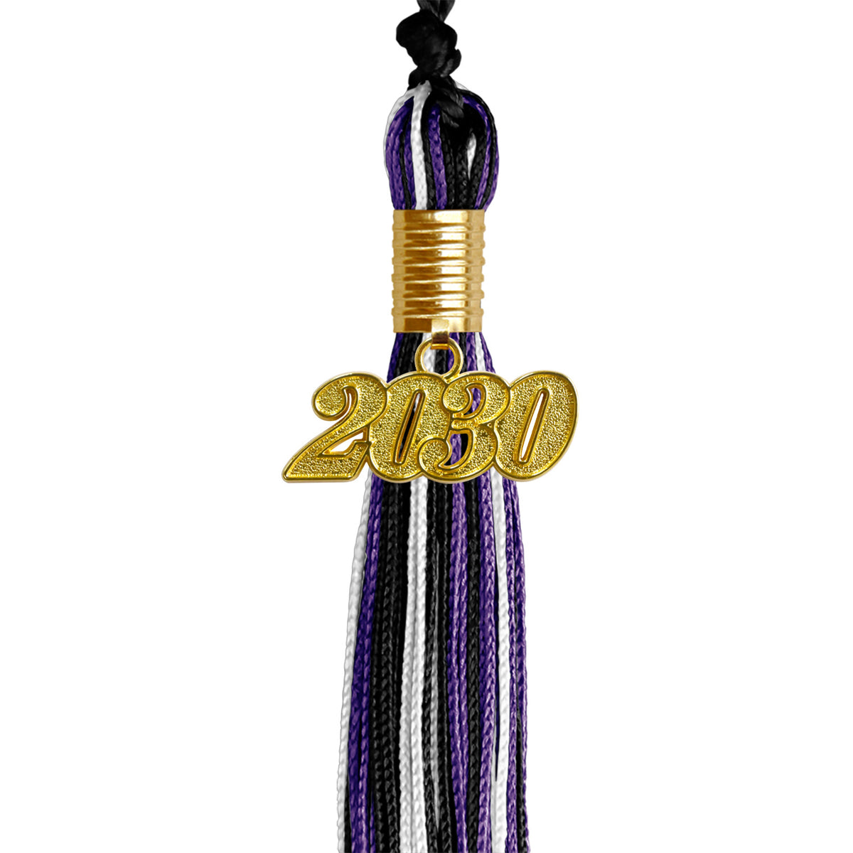 Black/Purple/White Mixed Color Graduation Tassel with Gold Date Drop by Wholesale Grad Supply