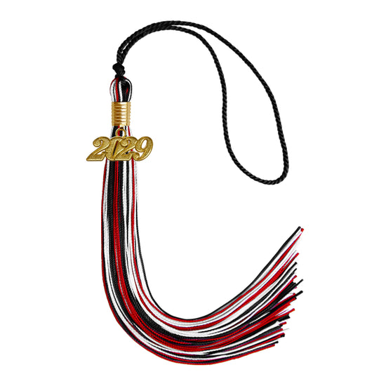Black/Red/White Mixed Color Graduation Tassel with Gold Bling Charm by Wholesale Grad Supply