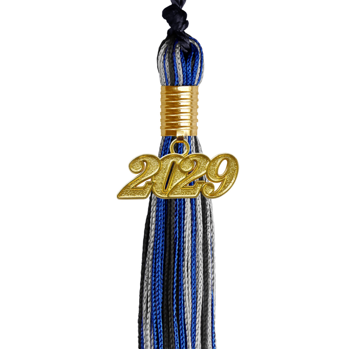 Black/Royal Blue/Silver Mixed Color Graduation Tassel with Gold Date Drop by Wholesale Grad Supply