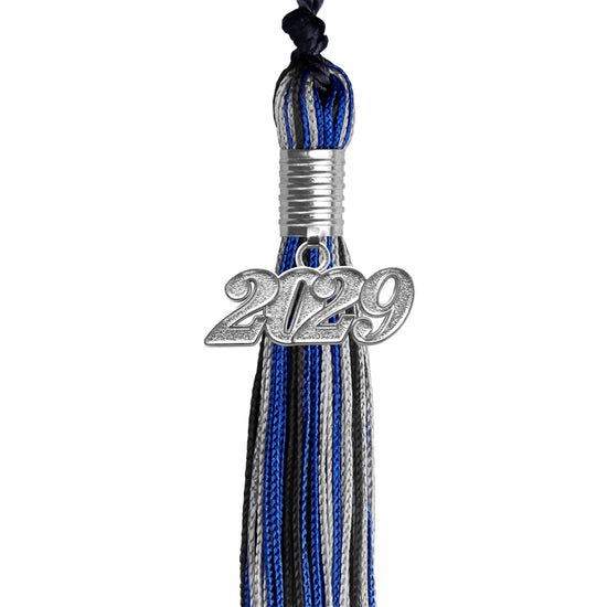 Black/Royal Blue/Silver Mixed Color Graduation Tassel with Silver Date Drop by Wholesale Grad Supply