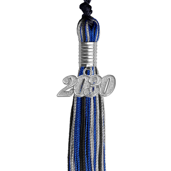 Black/Royal Blue/Silver Mixed Color Graduation Tassel with Silver Date Drop by Wholesale Grad Supply