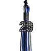 Black/Royal Blue/White Mixed Color Graduation Tassel with Black Bling Charm by Wholesale Grad Supply