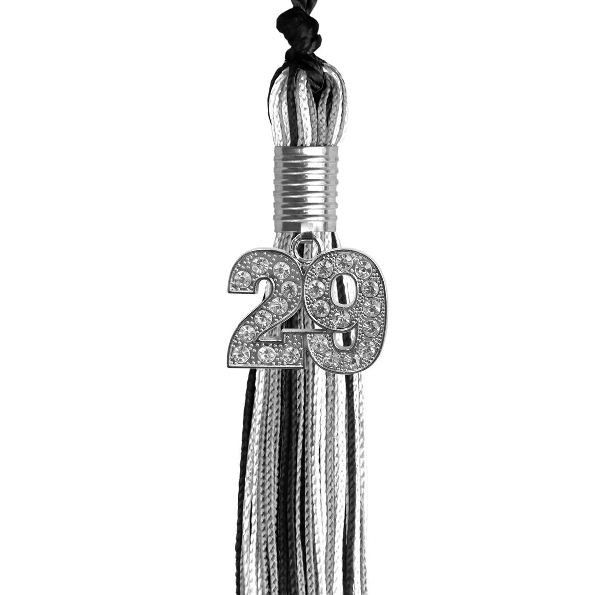 Black/Silver/White Mixed Color Graduation Tassel with Silver Bling Charm by Wholesale Grad Supply