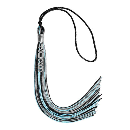 Black/Light Blue/Silver Mixed Color Graduation Tassel with Silver Stacked Date Drop by Wholesale Grad Supply