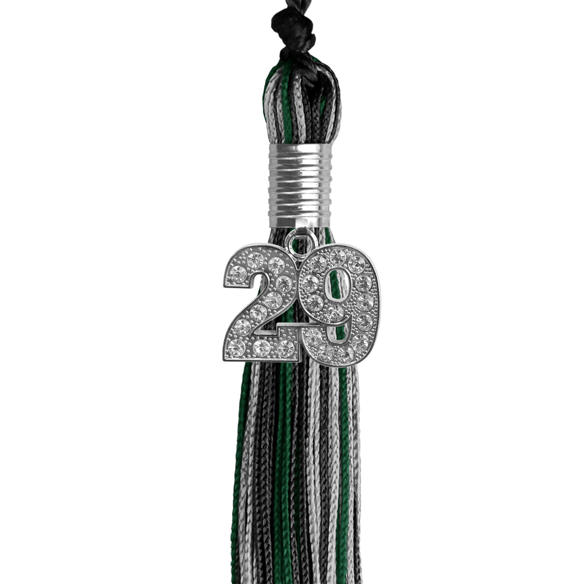 Black/Hunter Green/Silver Mixed Color Graduation Tassel with Silver Bling Charm by Wholesale Grad Supply