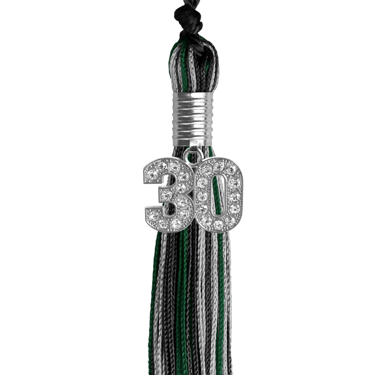 Black/Hunter Green/Silver Mixed Color Graduation Tassel with Silver Bling Charm by Wholesale Grad Supply