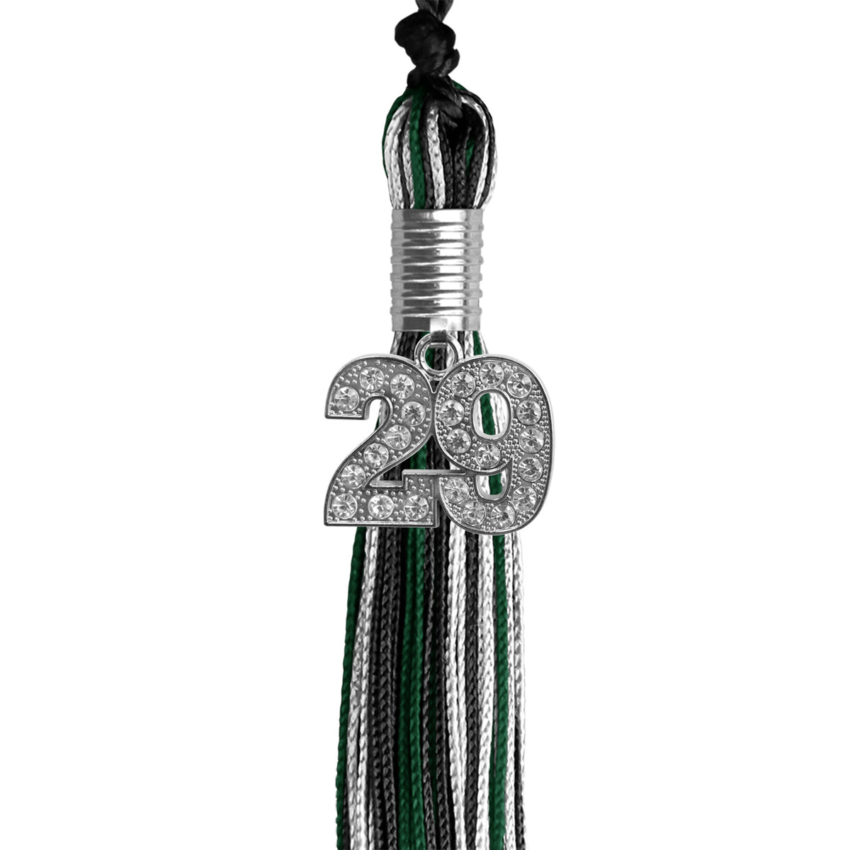 Black/Hunter Green/White Mixed Color Graduation Tassel with Silver Bling Charm by Wholesale Grad Supply