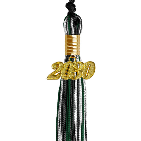Black/Hunter Green/White Mixed Color Graduation Tassel with Gold Date Drop by Wholesale Grad Supply